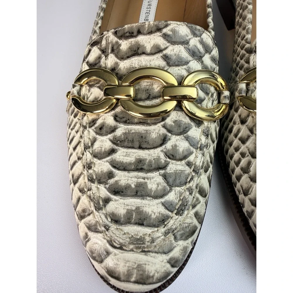 Diane Von Furstenberg Zoya Loafer Snake Embossed Leather Gold Chain Sz US 7